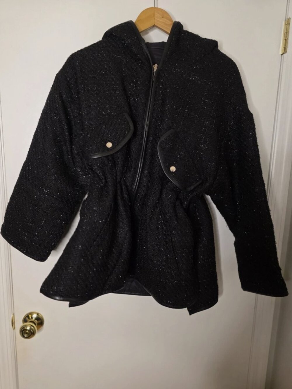 Maje - Gangzidamy Reversible Tweed Quilted Hooded Coat - 36 - NWT